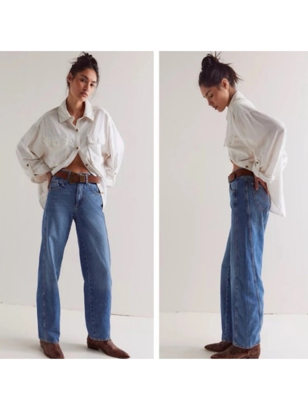 We The Free Aster High Rise Straight Jeans Size 25 Swarm Blue Wash Boho
